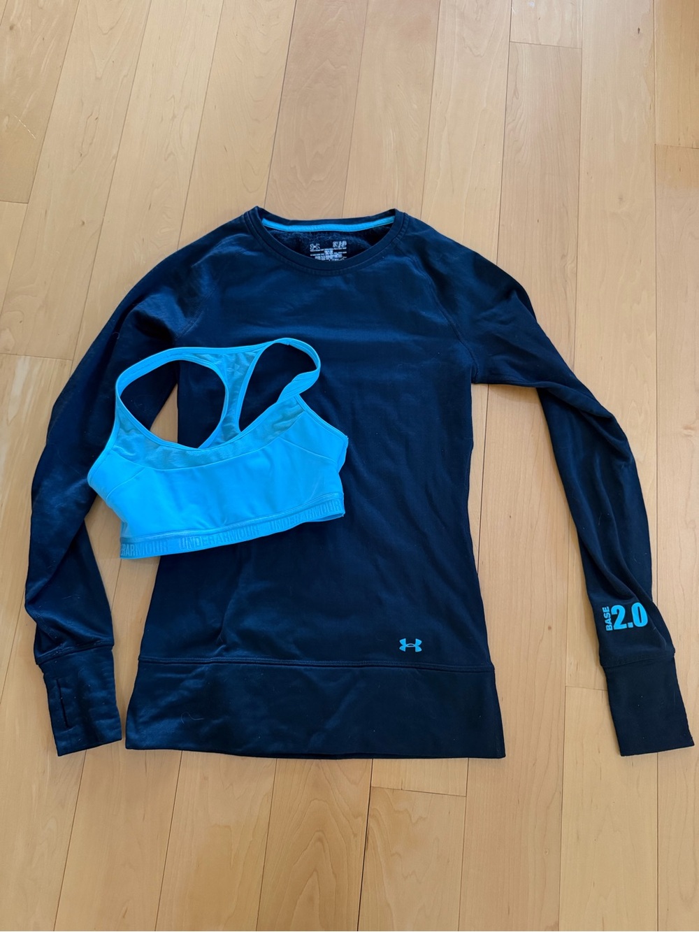 Under Armour Black Long Sleeve Shirt with Bright Blue Sports Bra